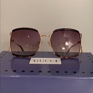 GUCCI GG0593SK 002 Gold/Havana Frame Brown Lens Sunglasses, New
